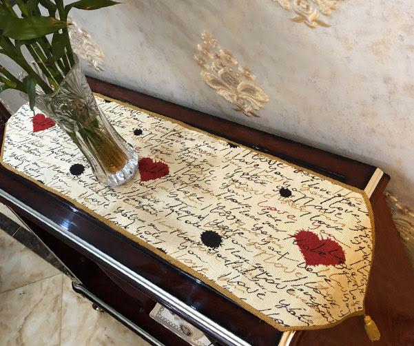 Tache Romantic I Love You Valentine’s Beige Woven Tapestry Table Runner (18111)