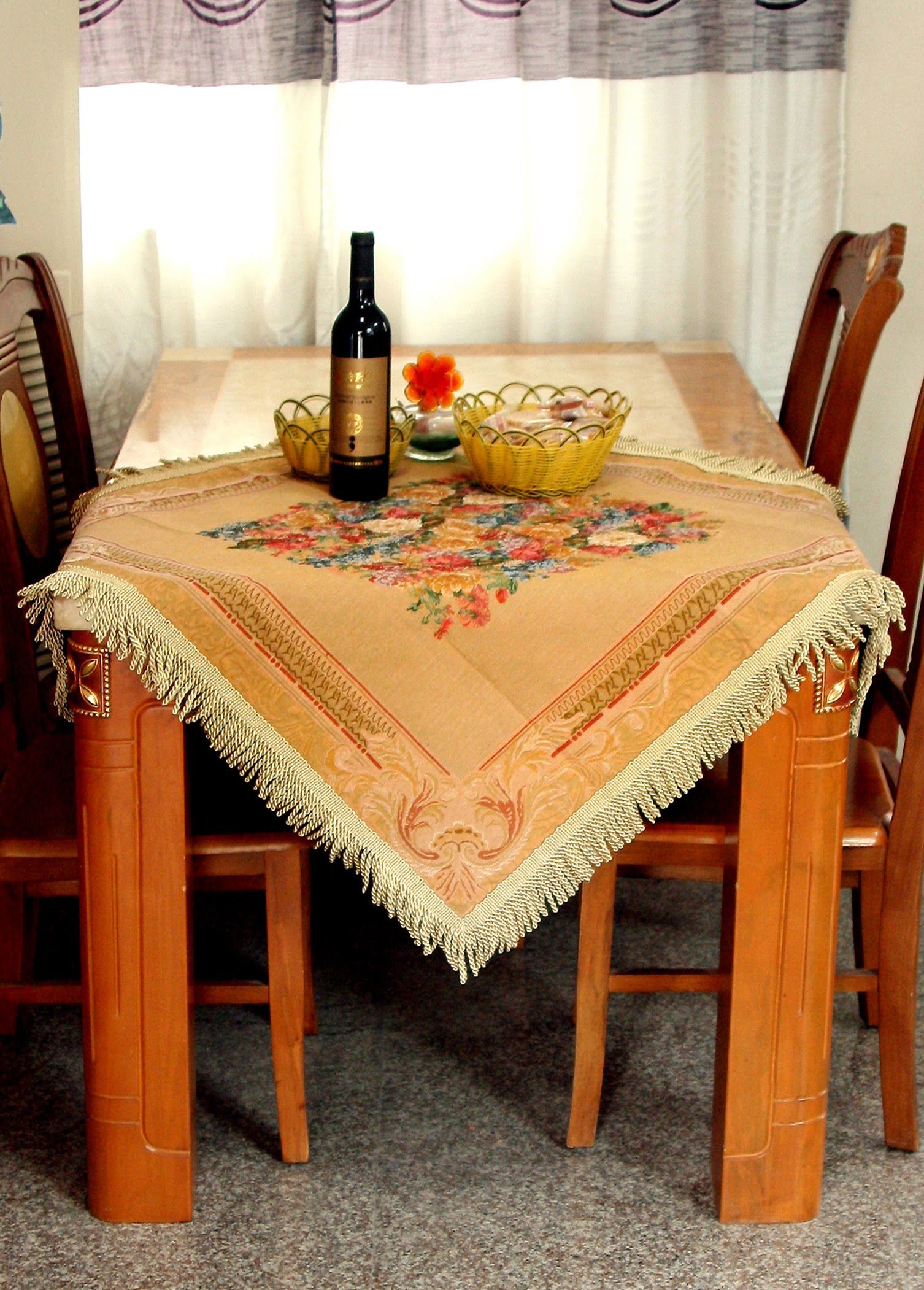 Taterbush Colorful Country Rustic Floral Morning Awakening Woven Tapestry Tablecloth (3089B)