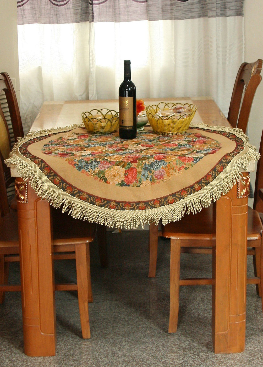 Taterbush Colorful Country Rustic Floral Morning Awakening Woven Tapestry Tablecloth (3089B)