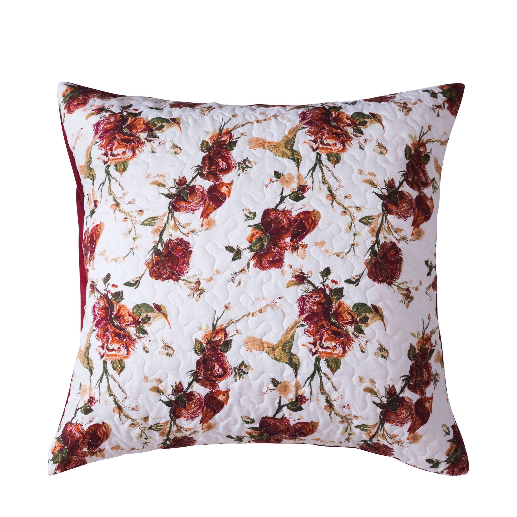 Taterbush Floral Hummingbirds Burgundy White Vintage Rose Garden Cushion Covers / Euro Sham (SD-7676)