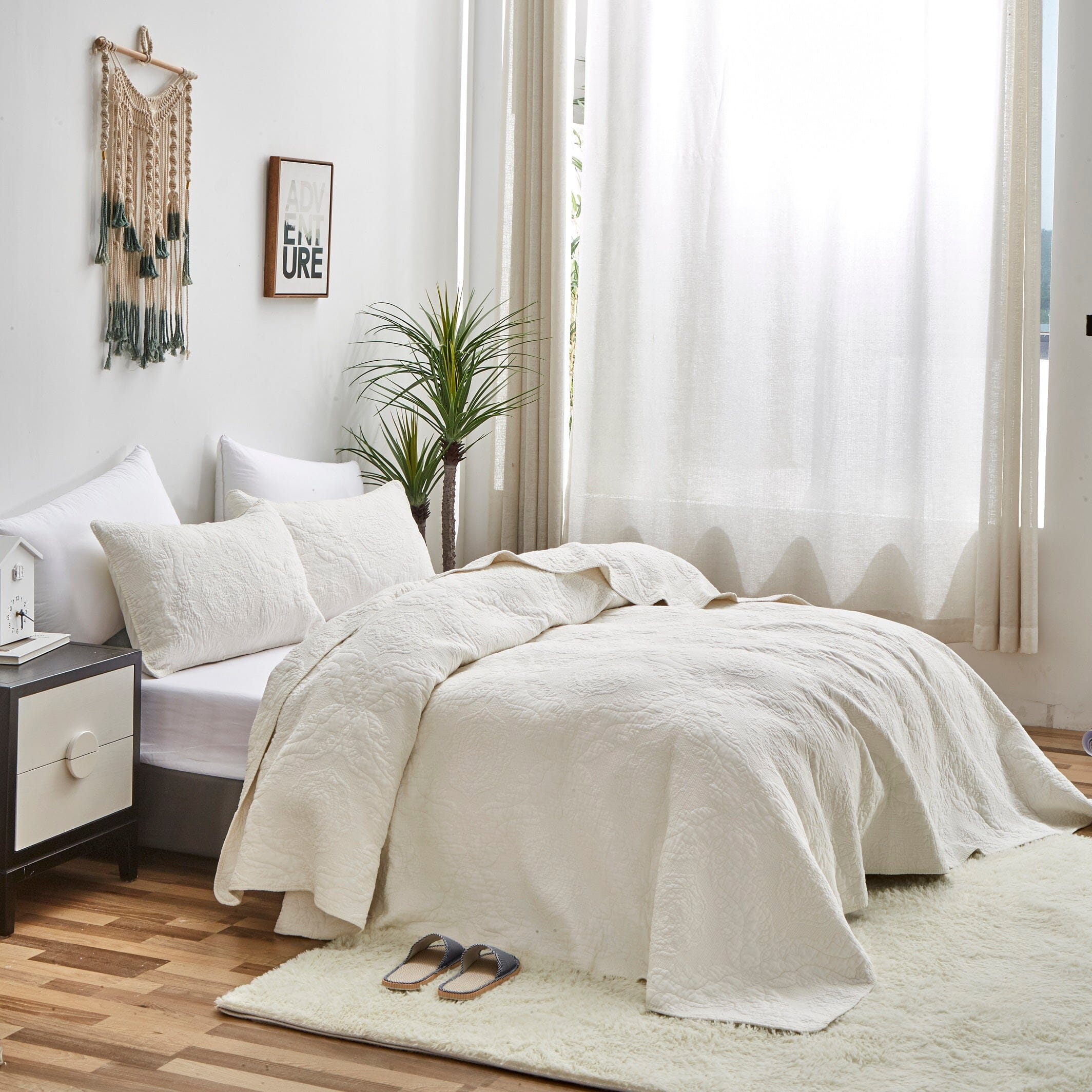 Tache Vanilla Cream Ivory Paisley Damask Stitch Matelass¨¦ Cotton Quilt Set (JHW-643)