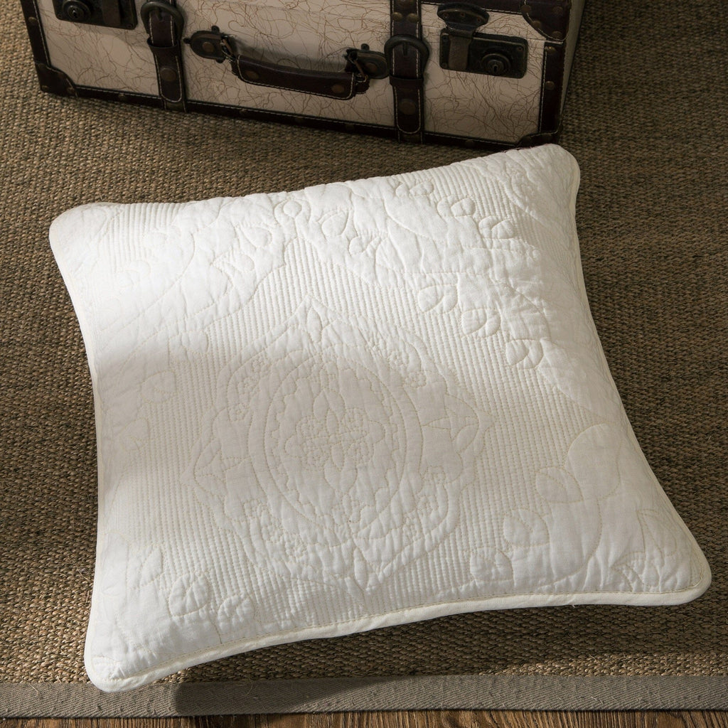 Tache Cotton Ivory White Paisley Damask Matelassé Powder Snow Cushion Covers / Euro Sham (JHW-643)