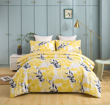 Taterbush Microfiber Watercolor Tropical Floral Yellow Blue Duvet Cover (JHW-841)