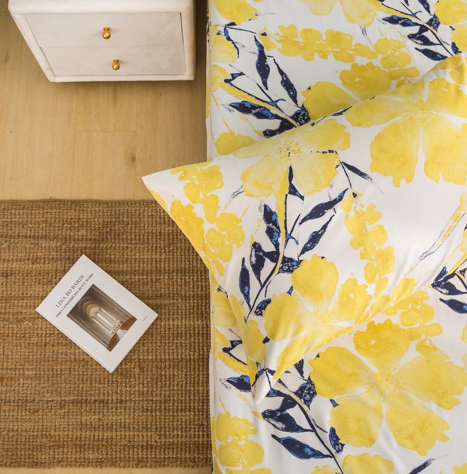 Taterbush Microfiber Watercolor Tropical Floral Yellow Blue Fitted Sheet / Flat Sheet (JHW-841)