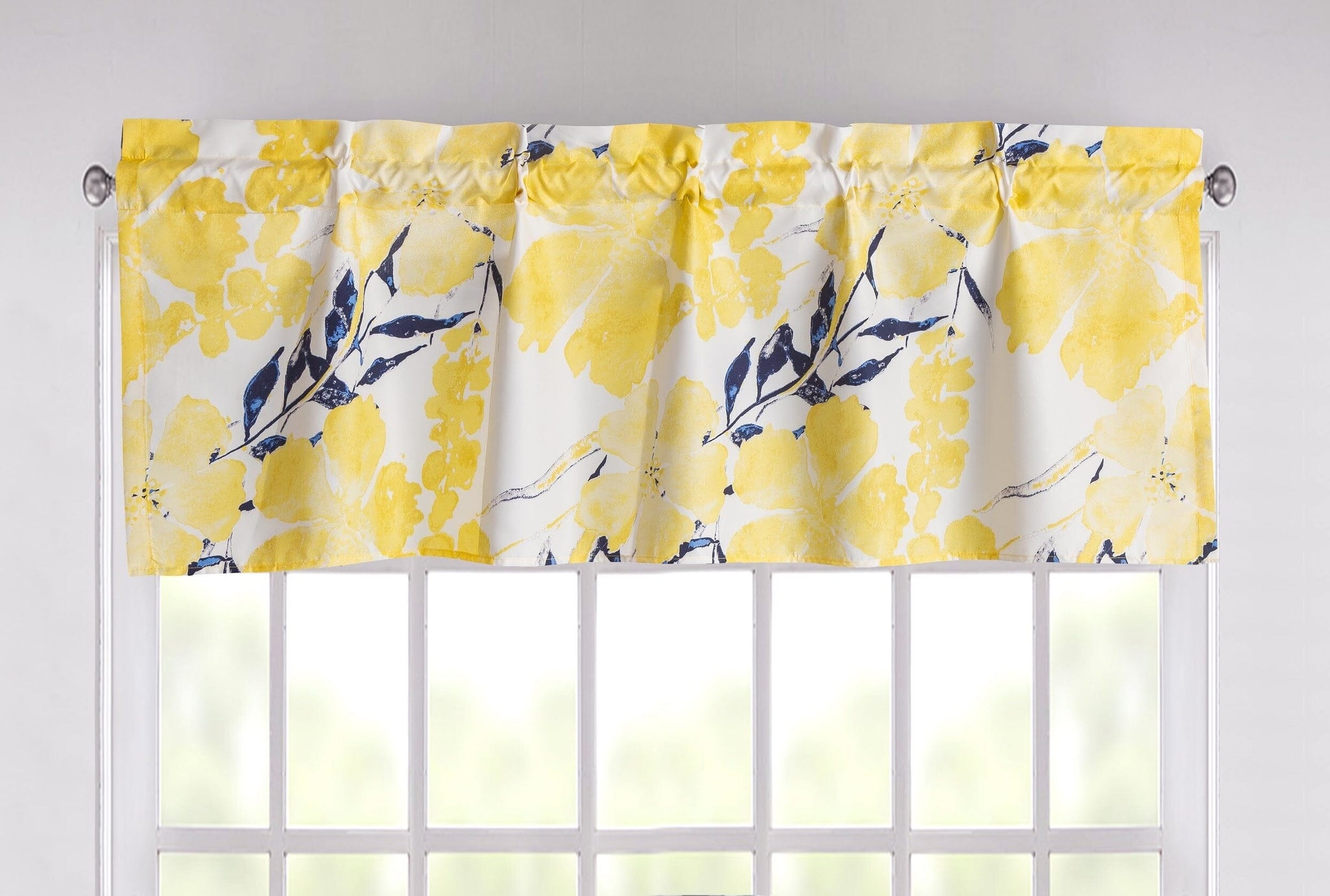 Taterbush Microfiber Watercolor Tropical Floral Yellow Blue Window Treatment Valance (JHW-841)