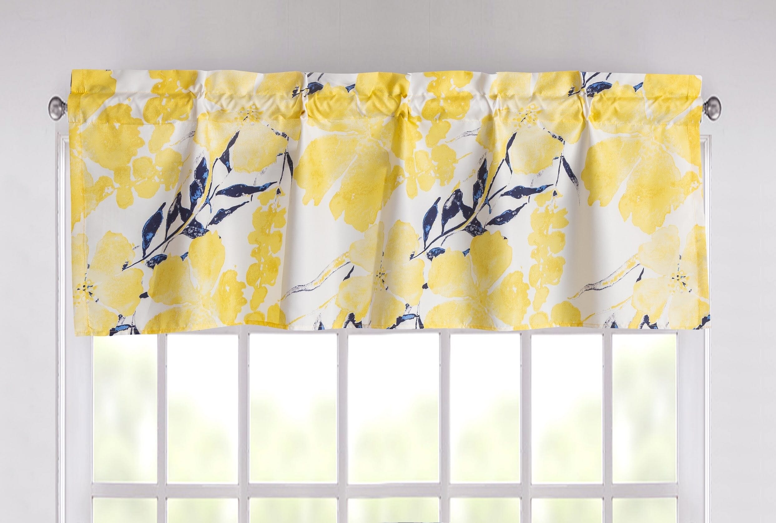 Tache Microfiber Watercolor Tropical Floral Yellow Blue Window Treatment Valance (JHW-841)