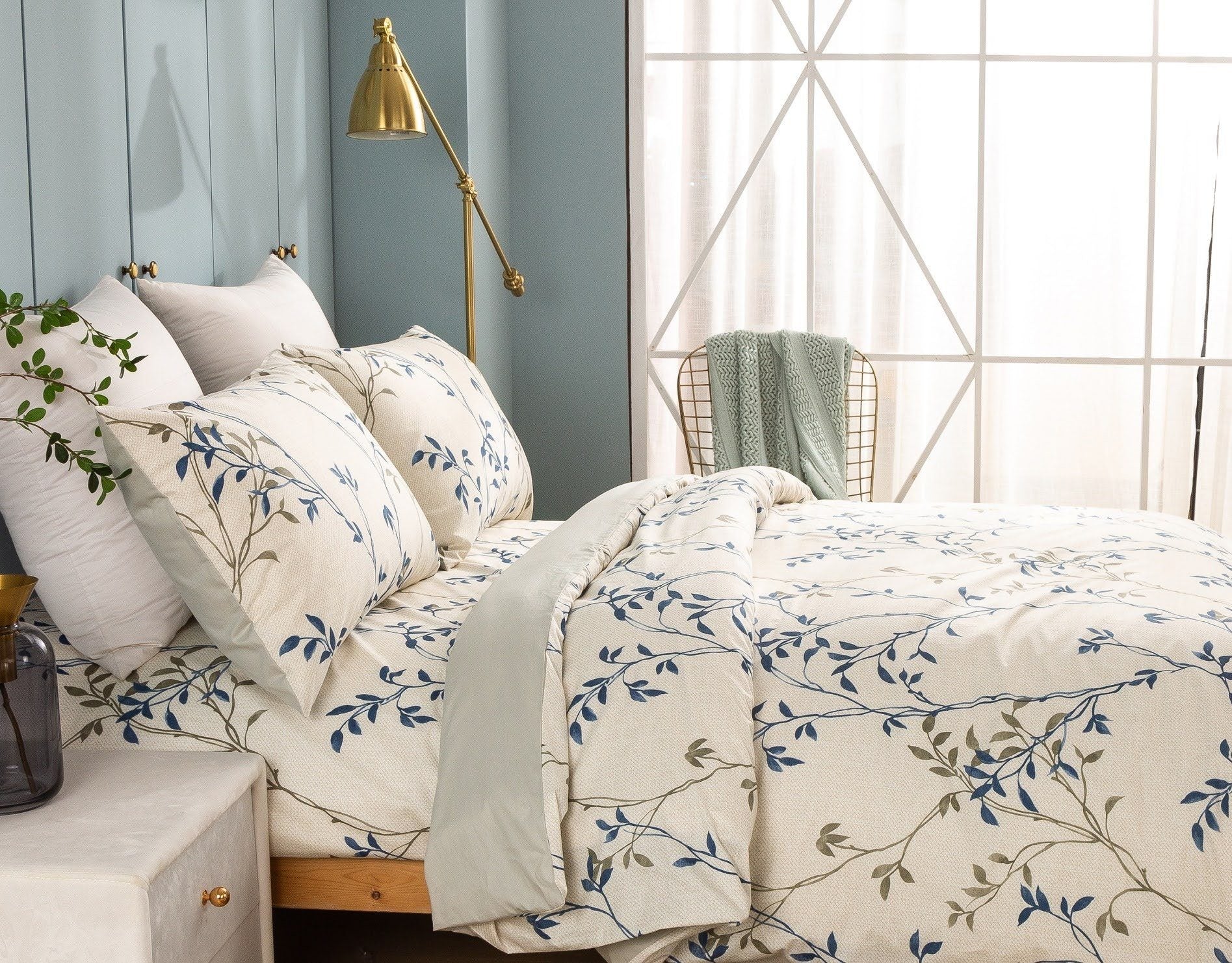 Tache Poplin Cotton Elegant Leaf Vine Cream Beige Duvet Cover (JHW-842)