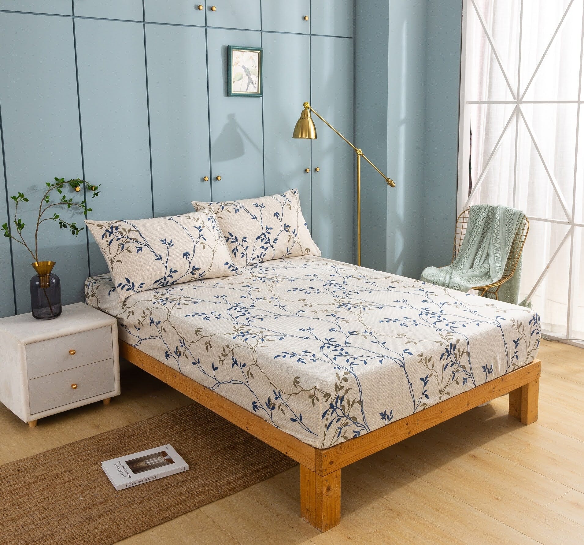 Tache Poplin Cotton Elegant Leaf Vine Cream Beige Fitted Sheet / Flat Sheet (JHW-842)