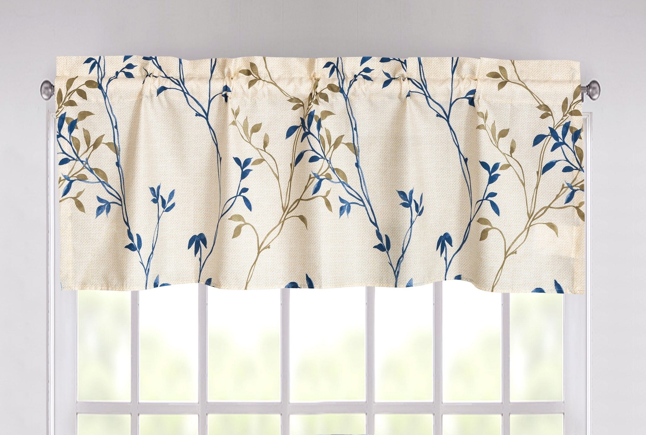 Tache Poplin Cotton Elegant Leaf Vine Cream Beige Window Treatment Valance (JHW-842)