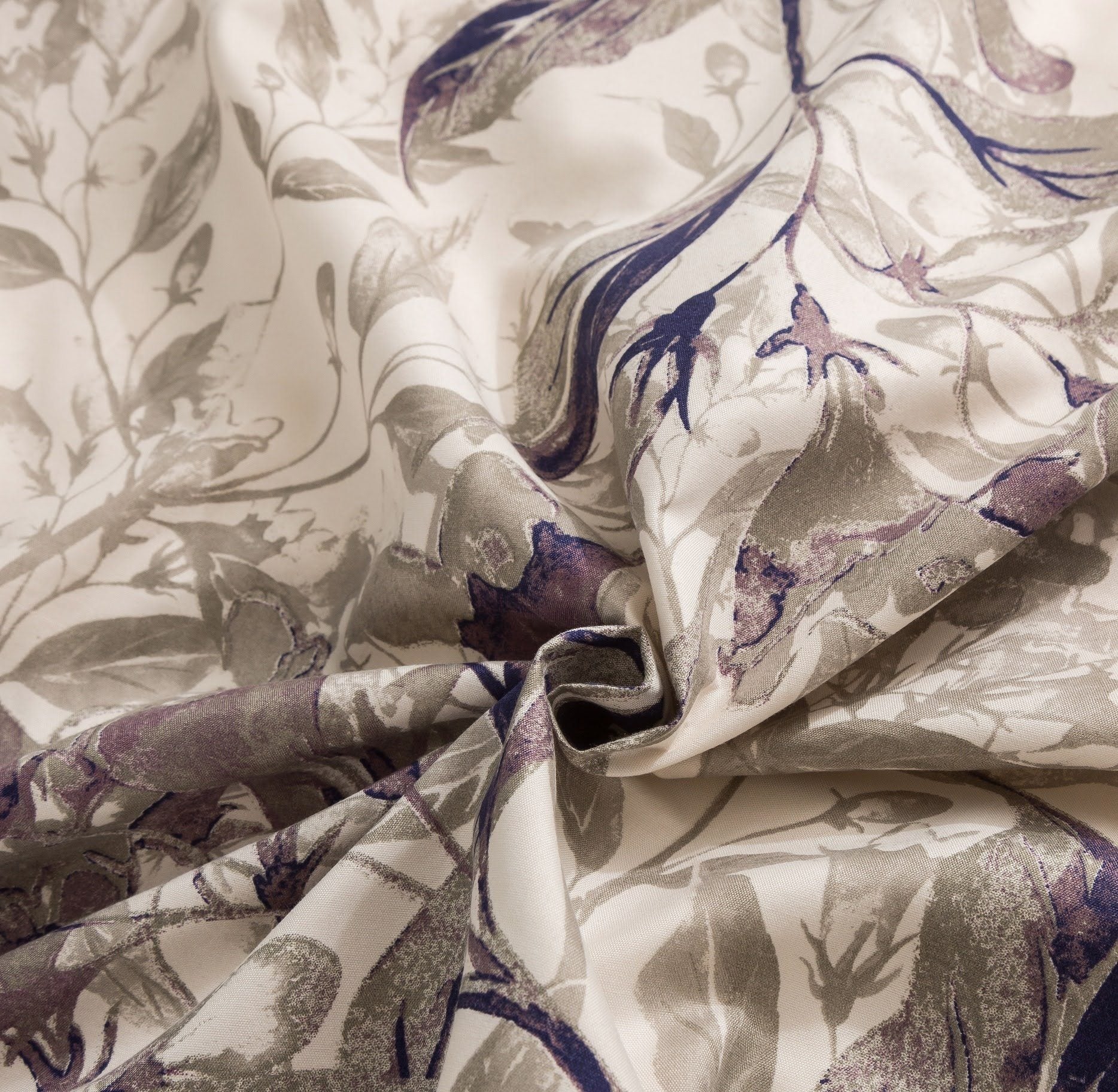 Tache Microfiber Abstract Wispy Leaf Taupe Grey Fitted Sheet / Flat Sheet (JHW-843)