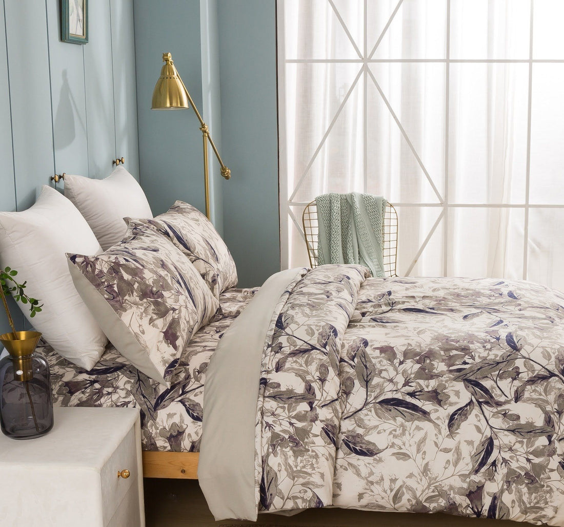 Taterbush Microfiber Abstract Wispy Leaf Taupe Grey Duvet Cover (JHW-843)