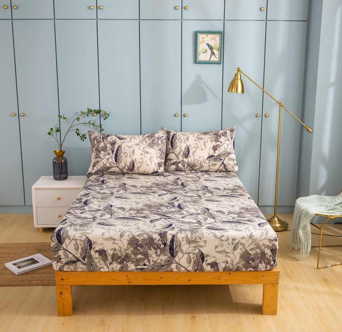 Taterbush Microfiber Abstract Wispy Leaf Taupe Grey Fitted Sheet / Flat Sheet (JHW-843)