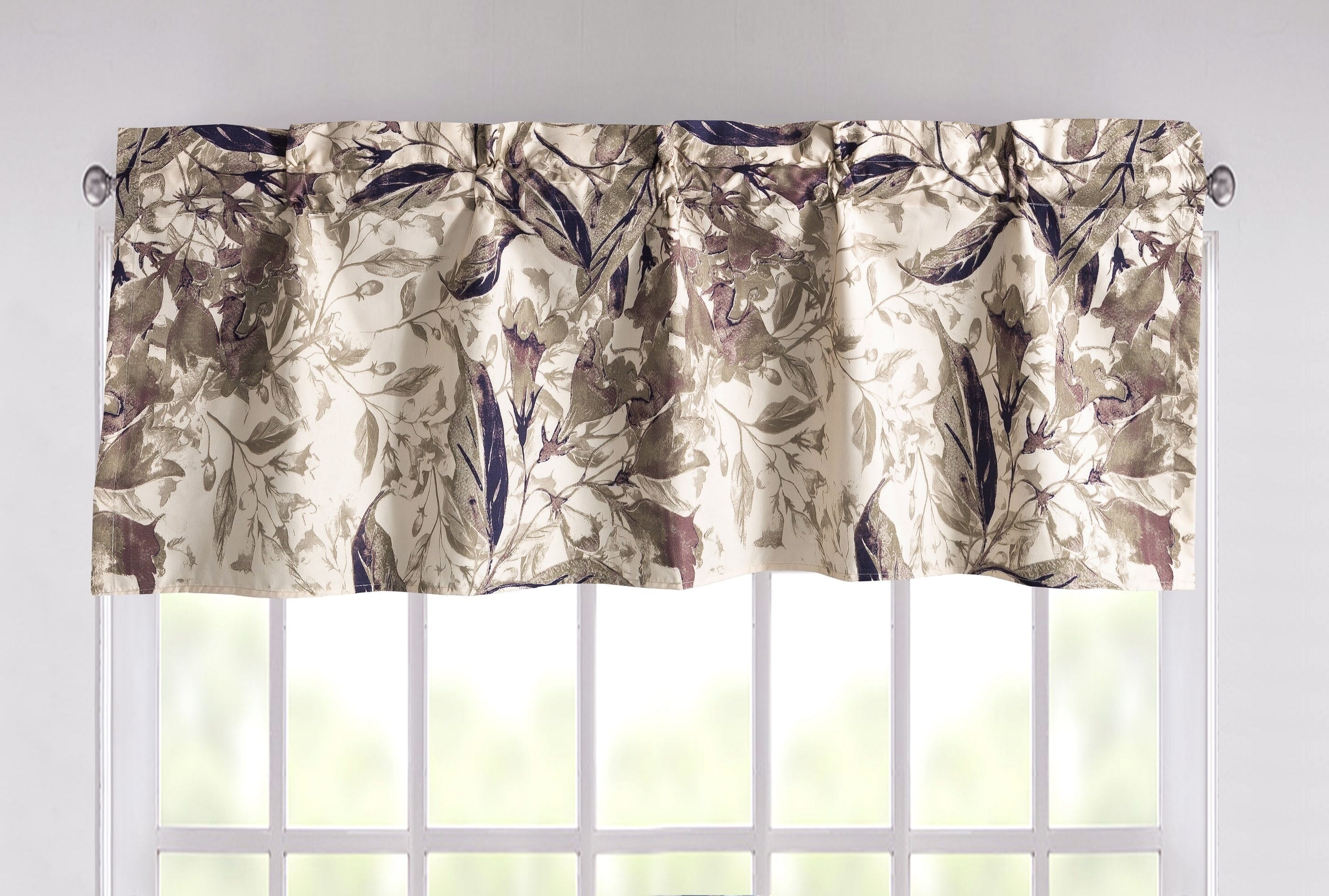 Tache Microfiber Abstract Wispy Leaf Taupe Grey Window Treatment Valance (JHW-843)
