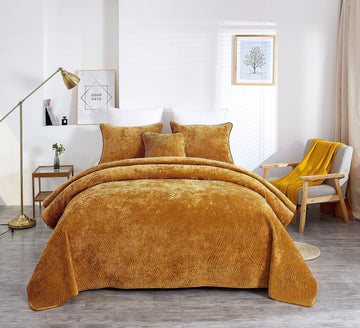 Tache Plush Dreams Melted Gold Waves Velvet Quilt Set (JHW-852Y)