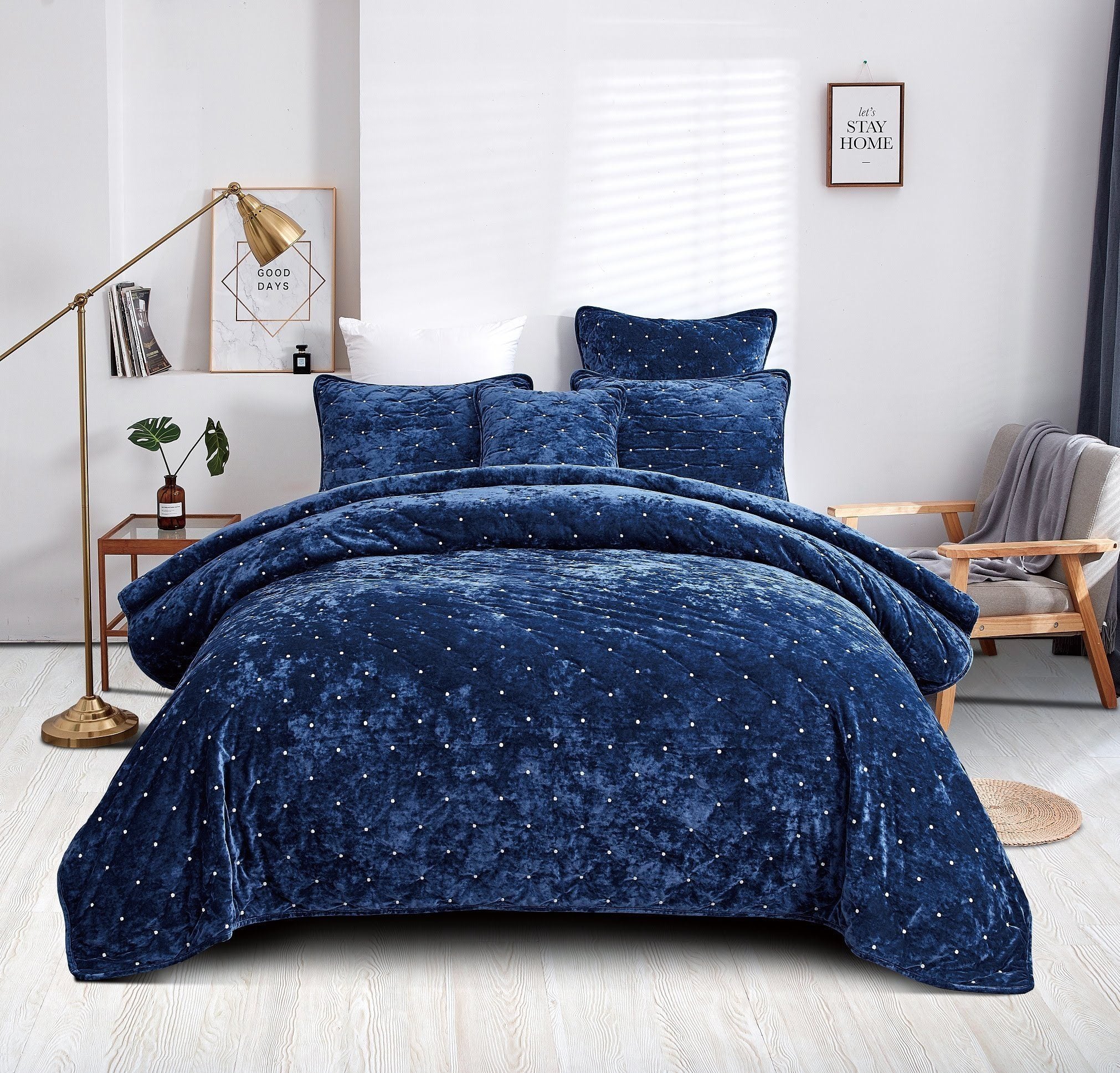 Tache Plush Dreams Dark Royal Blue Tufted Velvet Quilt Set (JHW-853DB)