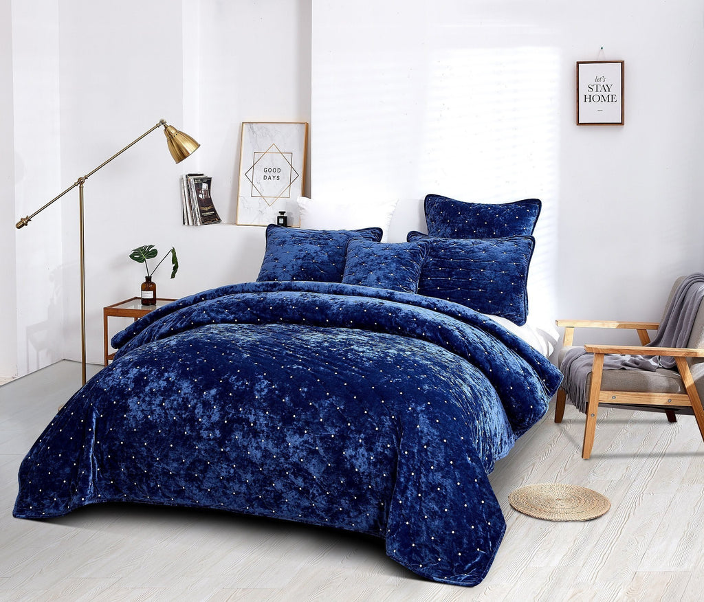 Tache Plush Dreams Dark Royal Blue Tufted Velvet Quilt Set (JHW-853DB)