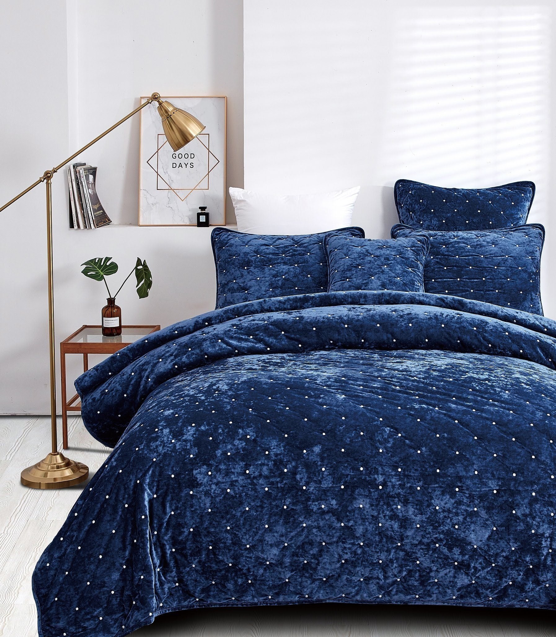 Tache Plush Dreams Dark Royal Blue Tufted Velvet Quilt Set (JHW-853DB)