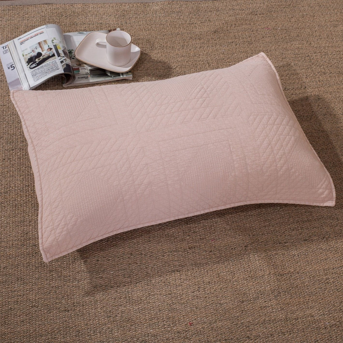 Taterbush Cotton Stone Washed Soothing Pastel Rustic Blush Pink Diamond Pillow Sham (JHW-863)