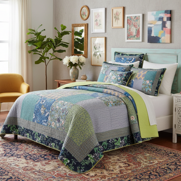 Tache Cotton Bohemian Tropical Calla Lily Quilted Patchwork Bedspread Set (JHW-687)