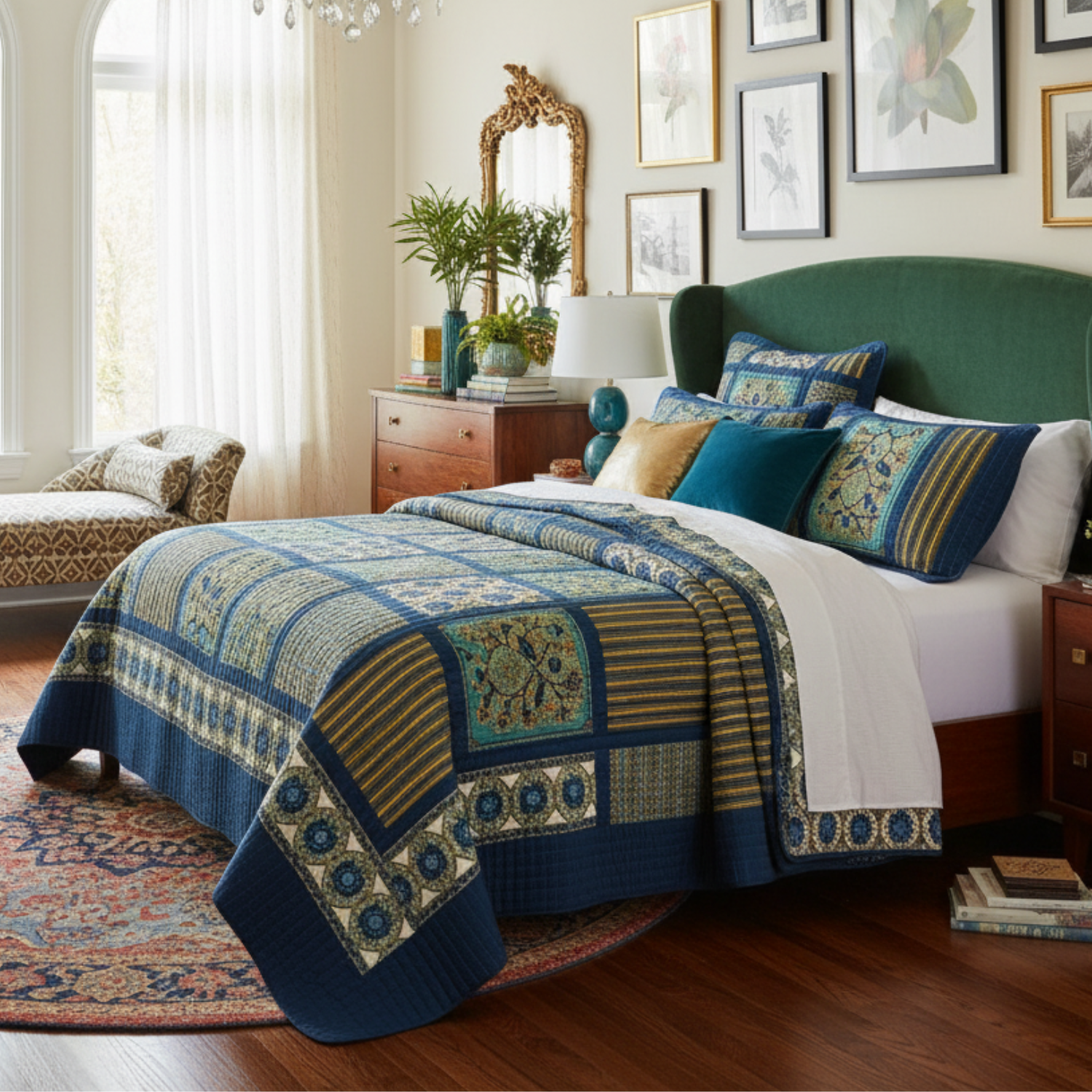 Tache 2-3 Piece Elegant Striped Forest Patchwork Quilt Vibrant Multi Color (JHW-679)