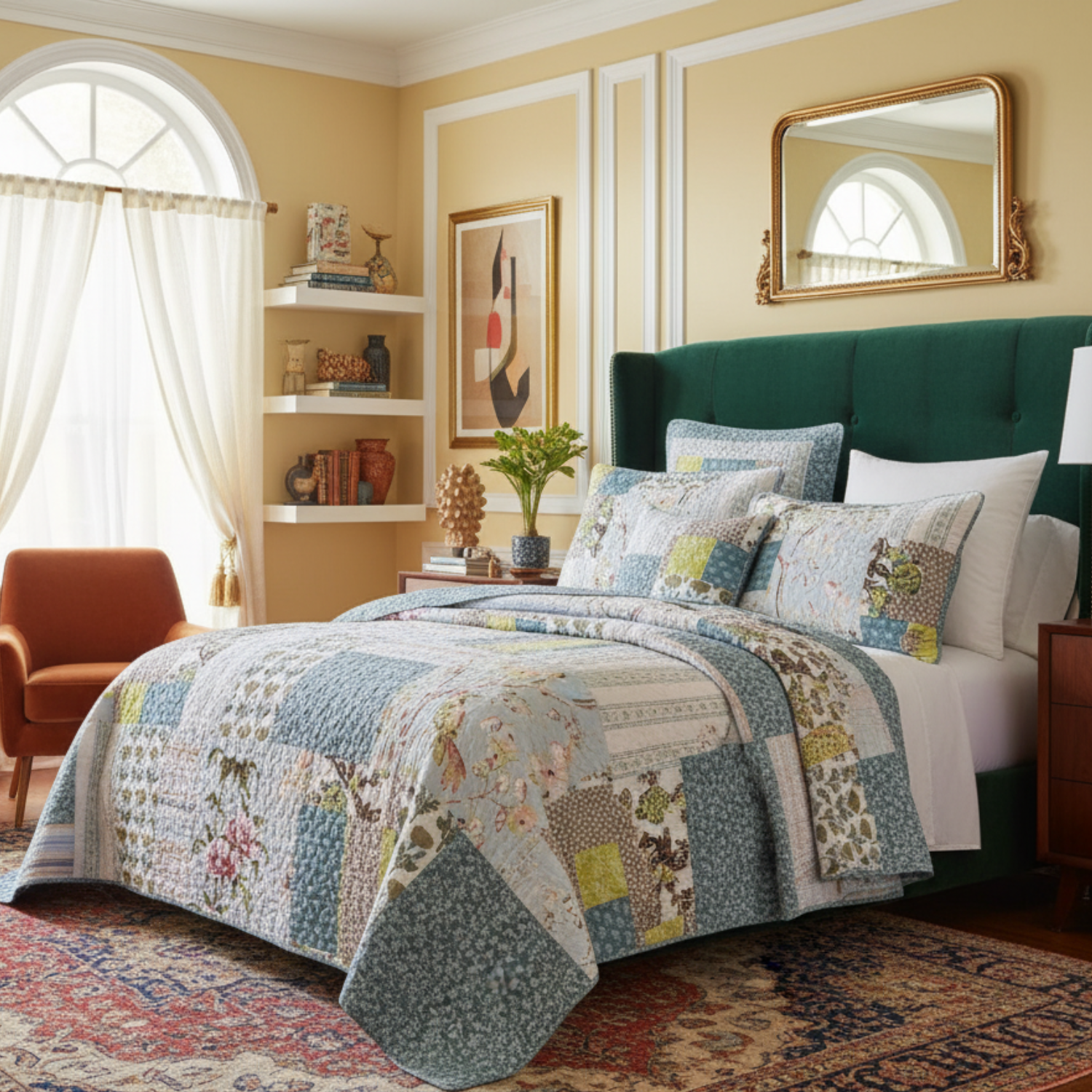 Tache 2-3 Piece Cotton Sky Breeze Pastel Blue Patchwork Quilt Set (JHW-684)