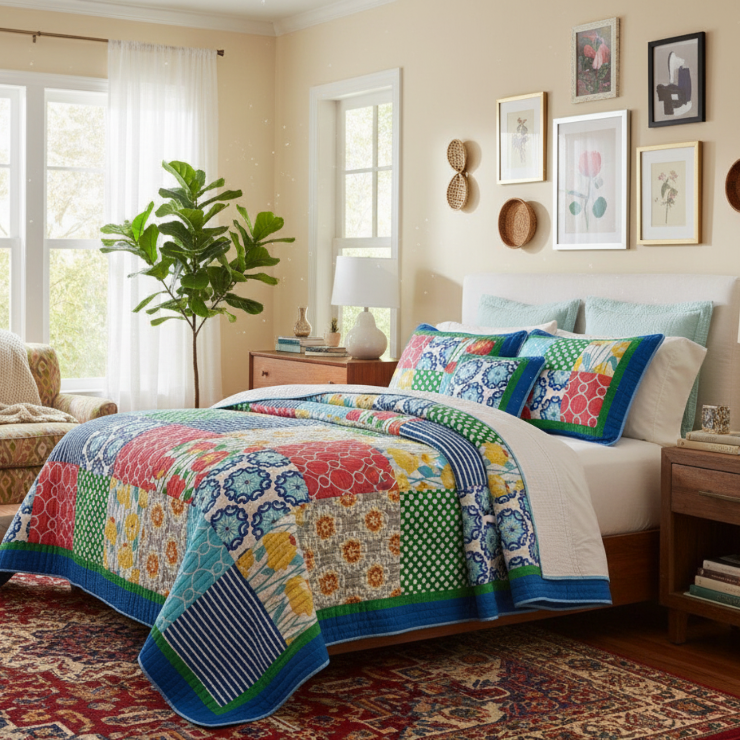 Tache Cotton Dreamy Meadow Patchwork Floral Quilt Set (JHW-568)