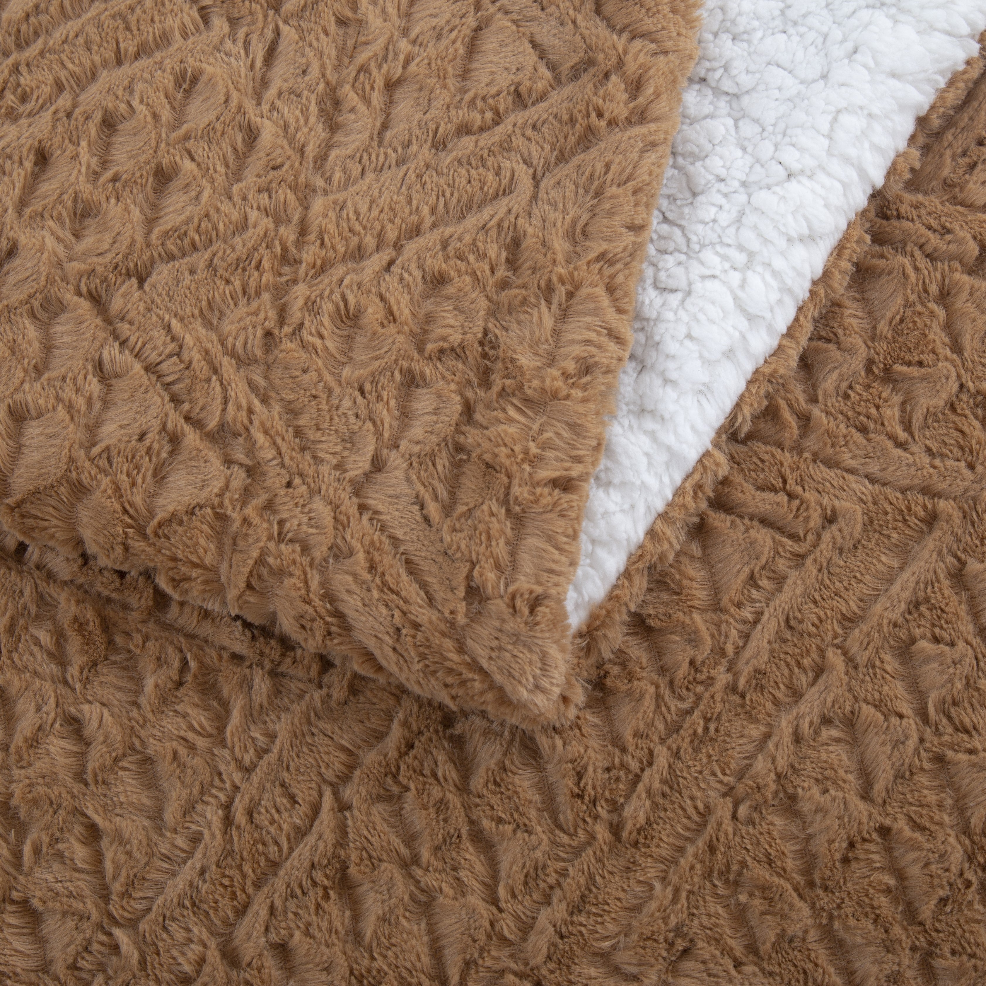 Tache Caramel Brown Faux Fur Throw Blanket Chevron Geometric Embossed (#10)