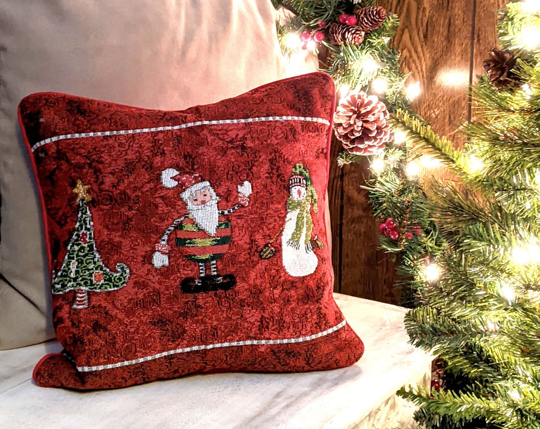 Tache Here Comes Santa Claus Vintage Holiday Woven Tapestry Throw Pillow Cover (8577CC)