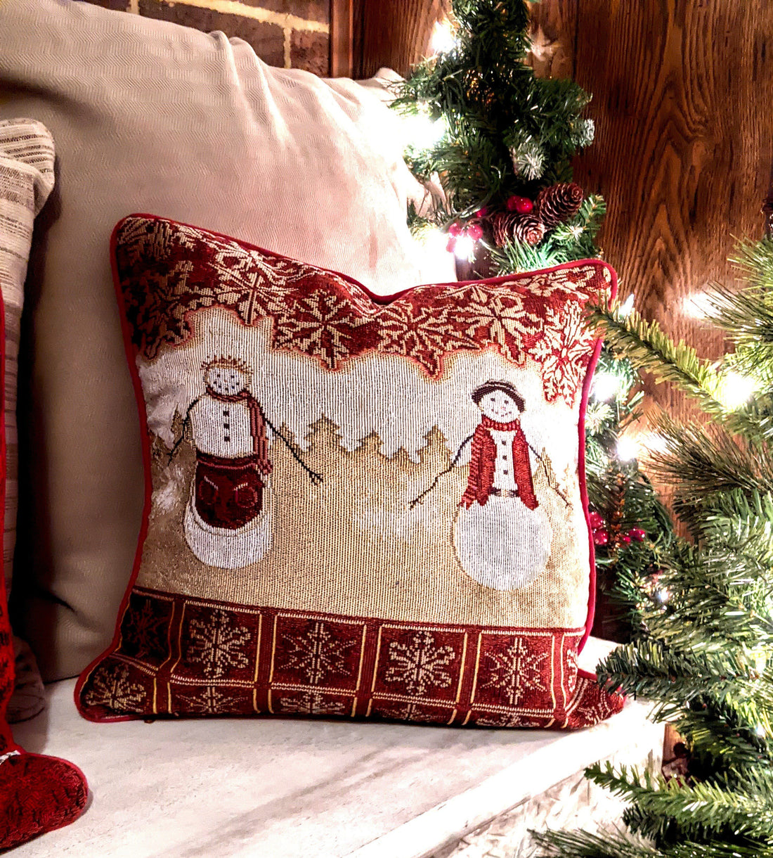 Tache Mr. & Mrs. Snowman Couple Woven Tapestry Throw Pillow Cover (10323CC)