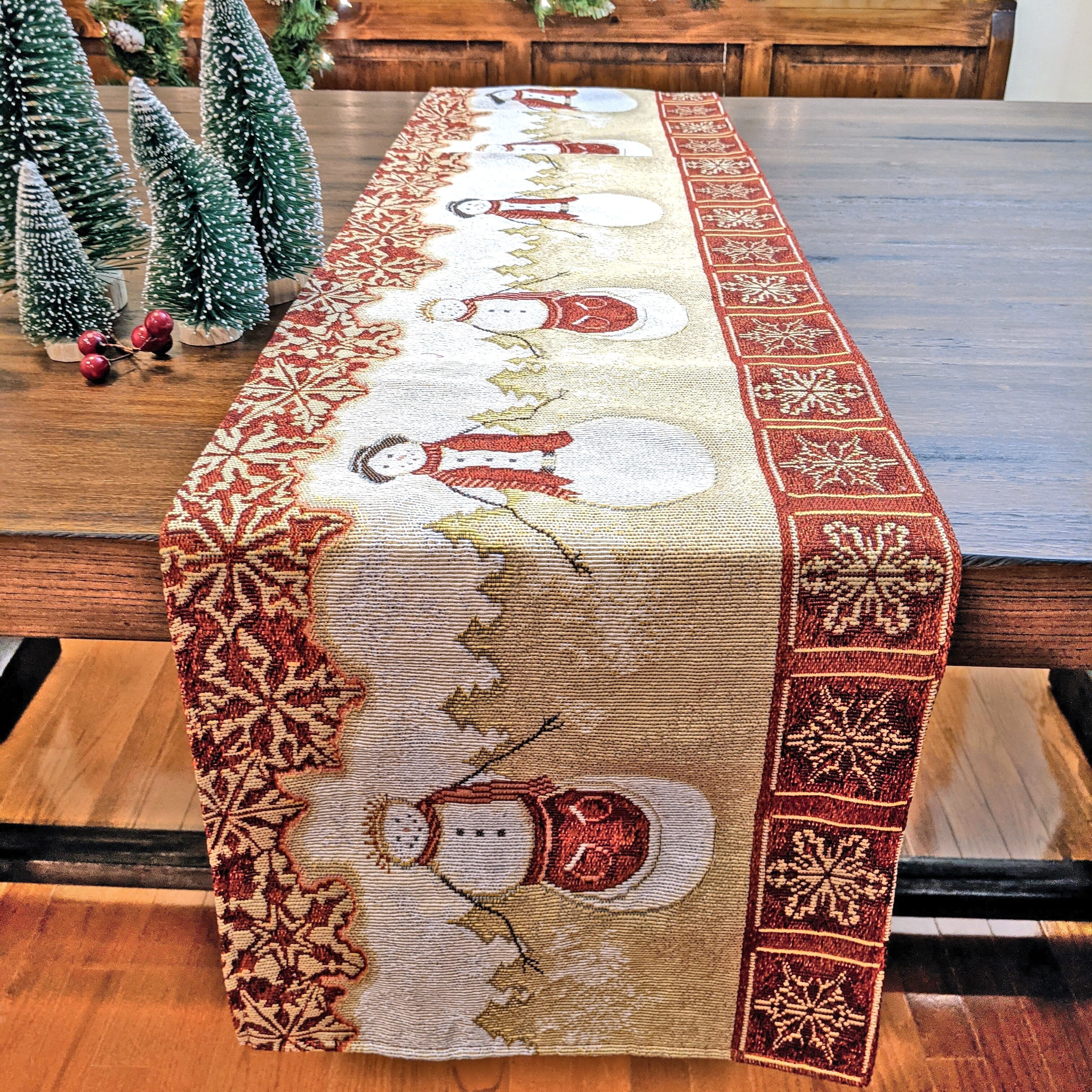 Tache Mr. & Mrs. Snowman Couple Woven Tapestry Table Runners (10323TR)