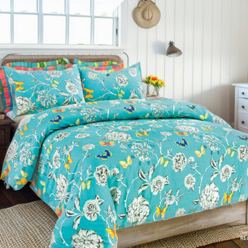 Tache Butterfly Wonderland Cotton Aqua Floral Duvet Cover (2142)