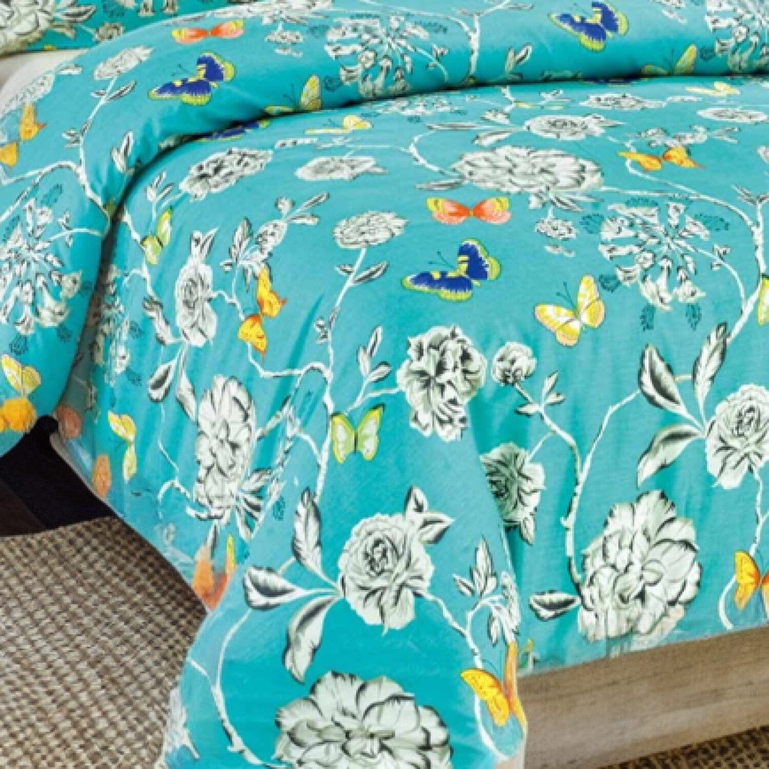 Tache Butterfly Wonderland Cotton Aqua Floral Duvet Cover (2142)