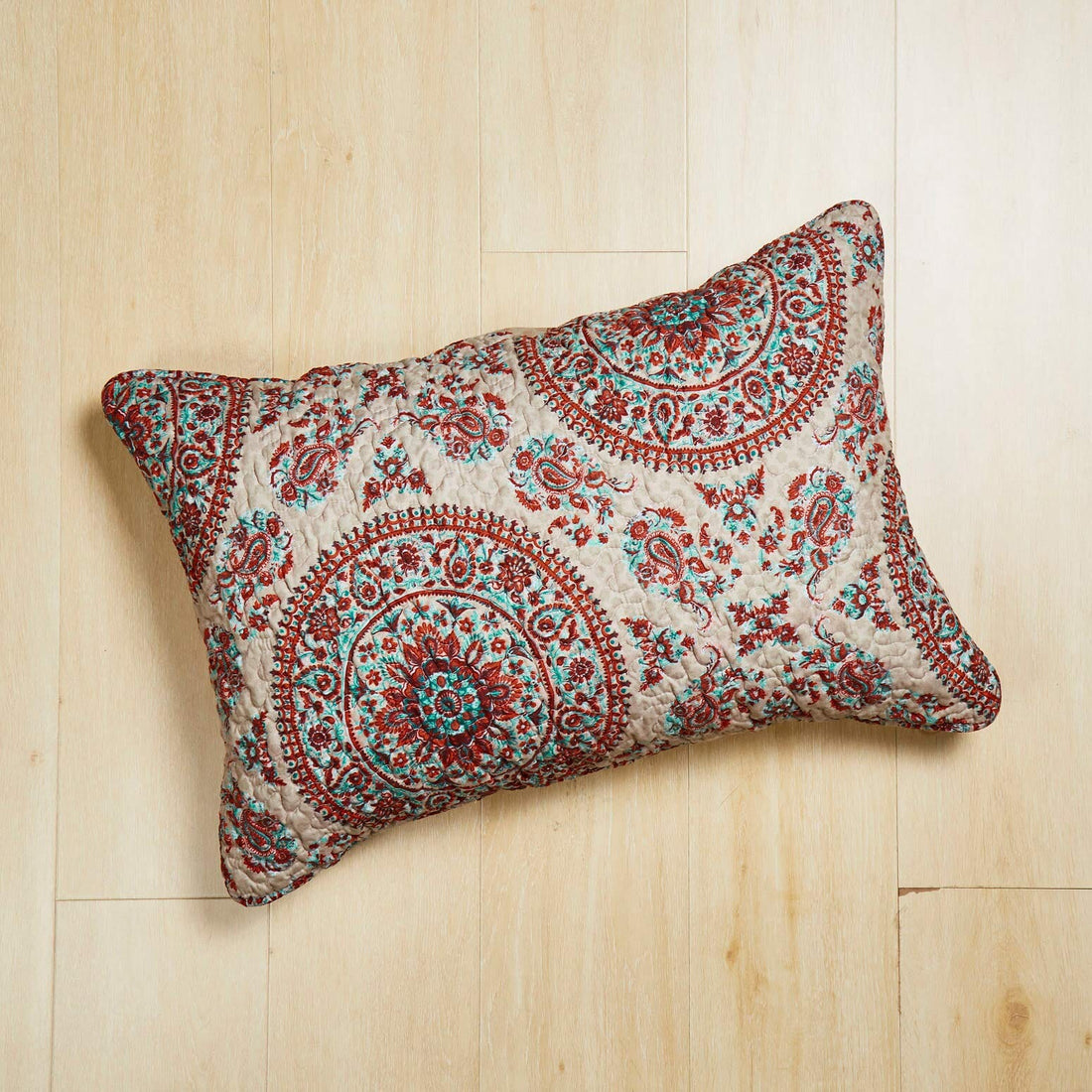 Taterbush Bohemian Desert Medallion Boteh Paisley Taupe Quilted Pillow Shams (TJ3502)