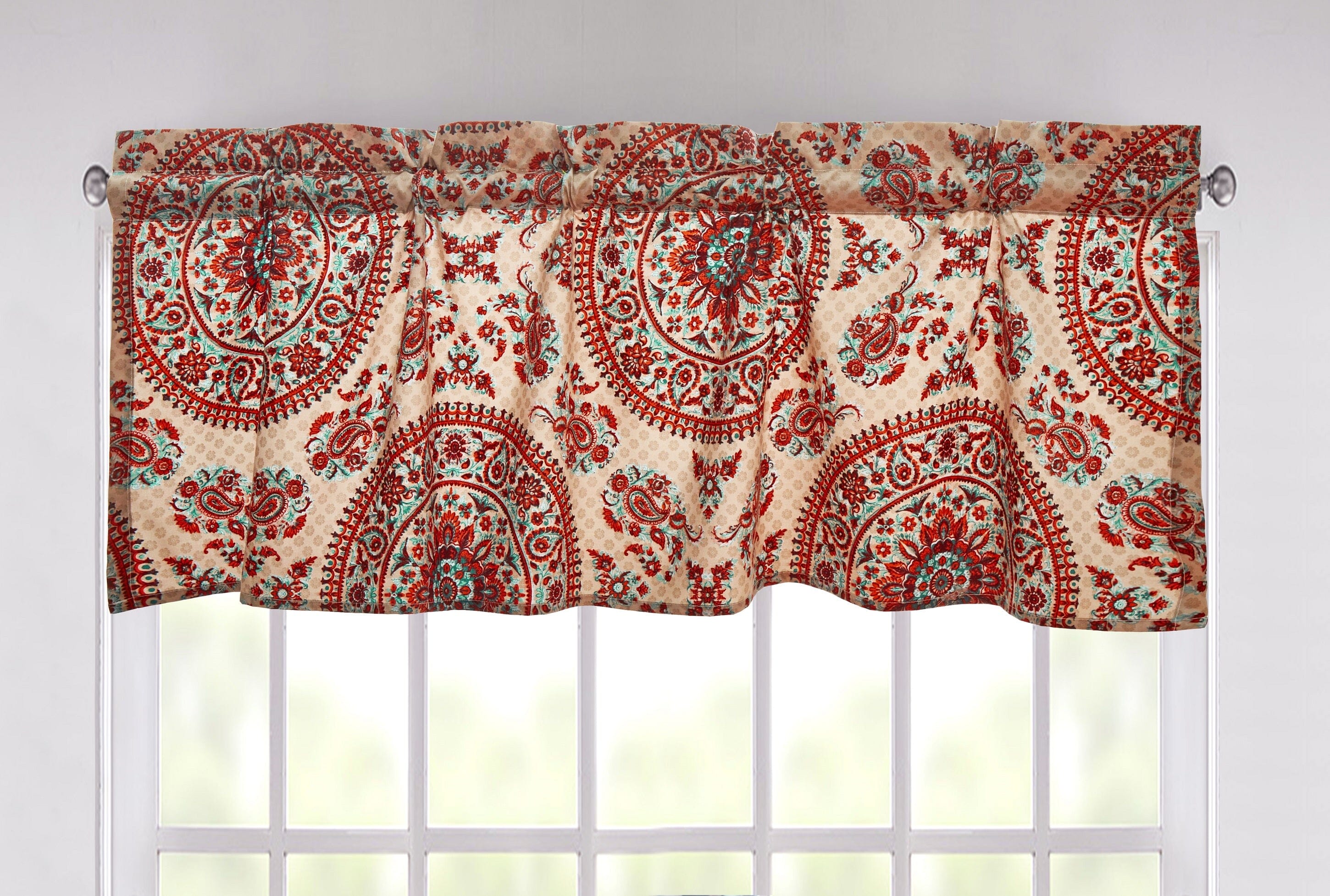 Tache Bohemian Desert Medallion Boteh Paisley Taupe Window Valance (TJ3502)