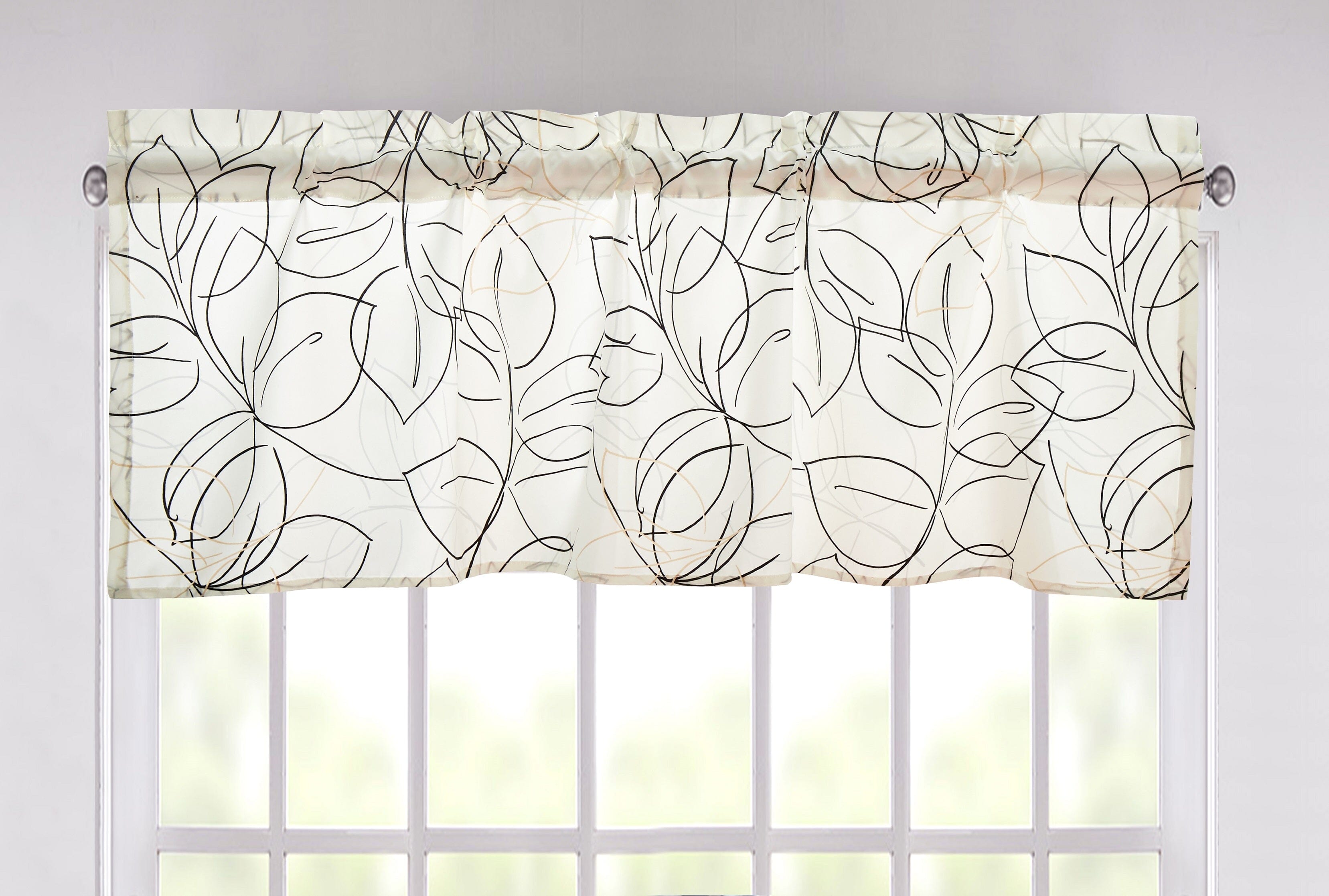 Tache Modern Abstract Leaf Line Art Foliage White Grey Black Gold Window Valance (TJ3571)
