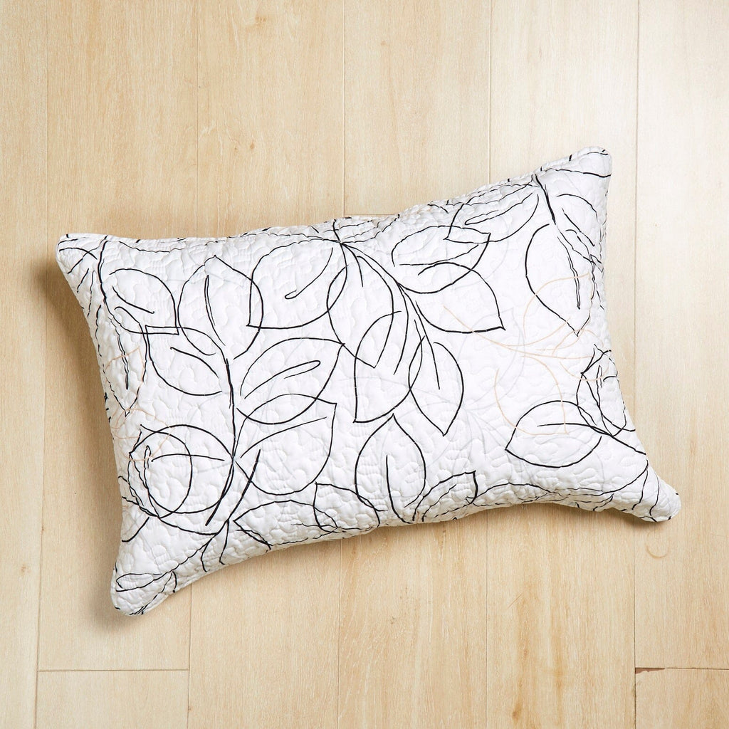 Tache Modern Abstract Leaf Line Art Foliage White Grey Black Gold Pillow Shams (TJ3571)