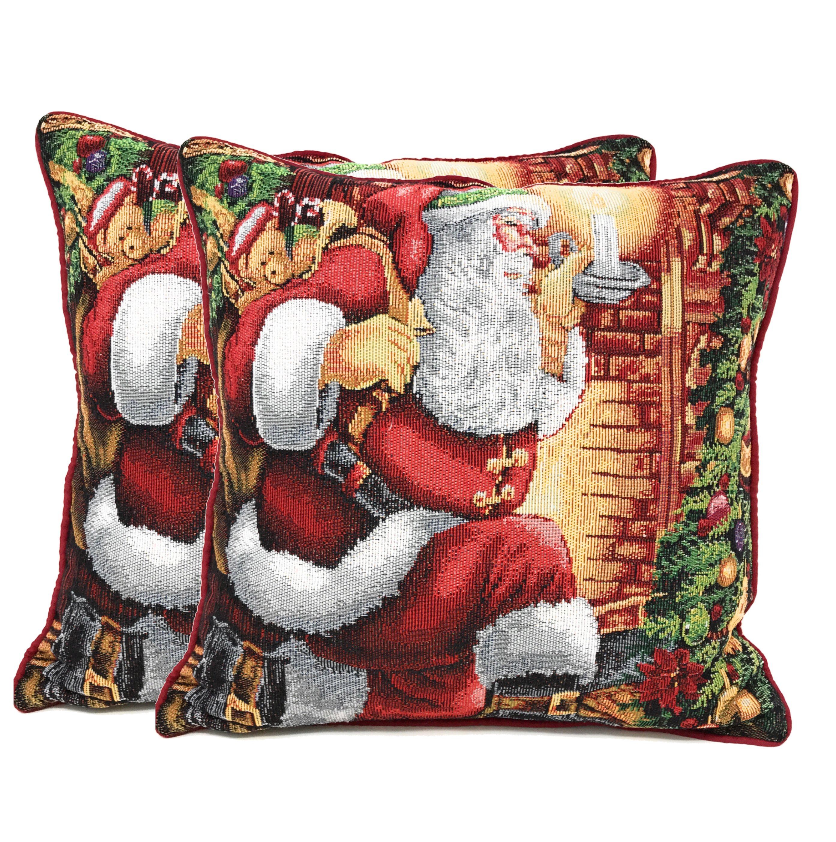 Tache Festive Santa Down the Chimney Tapestry Throw Pillow Cover (DB11533CC)