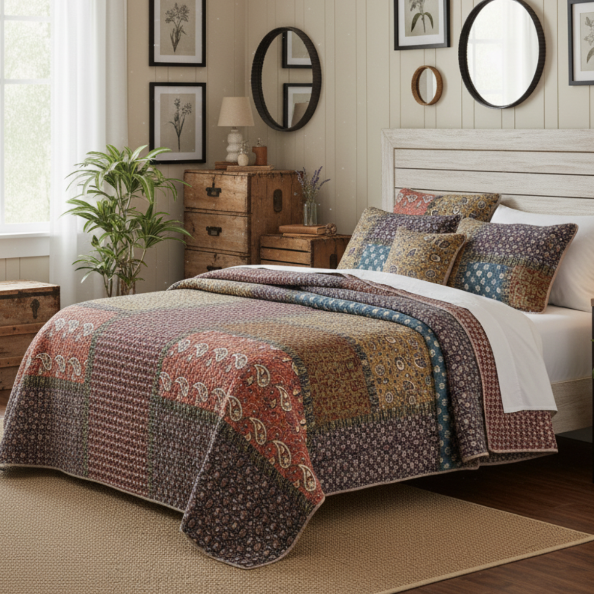 Taterbush Sunset Blooms Floral Patchwork Cotton Multi color Bedspread Quilt Set (JHW-825)