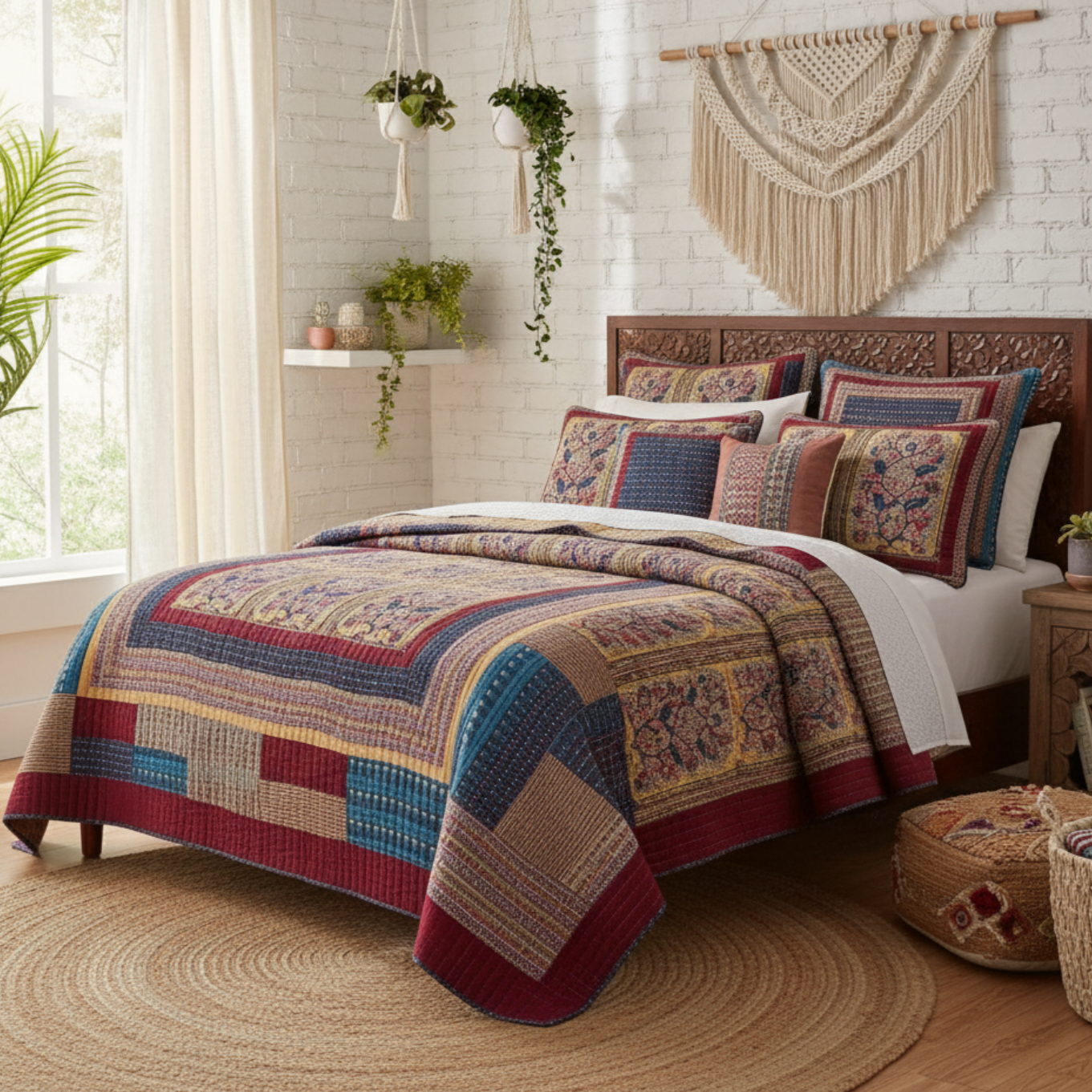 Tache Vineyard Cottage Floral Lightweight Patchwork Bedspread Quilt Set (JHW-827)