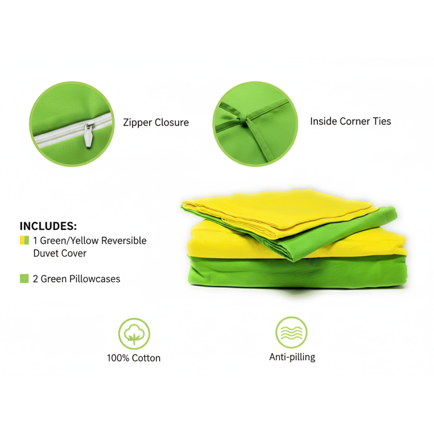 Tache Lemon Lime Bright Yellow & Green Reversible Duvet Cover Set (DC36PC-YG)