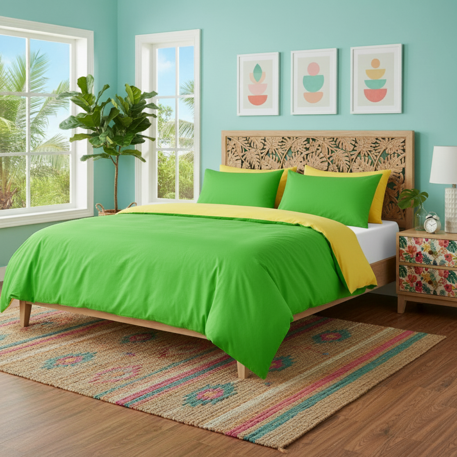 Tache Lemon Lime Bright Yellow & Green Reversible Duvet Cover Set (DC36PC-YG)