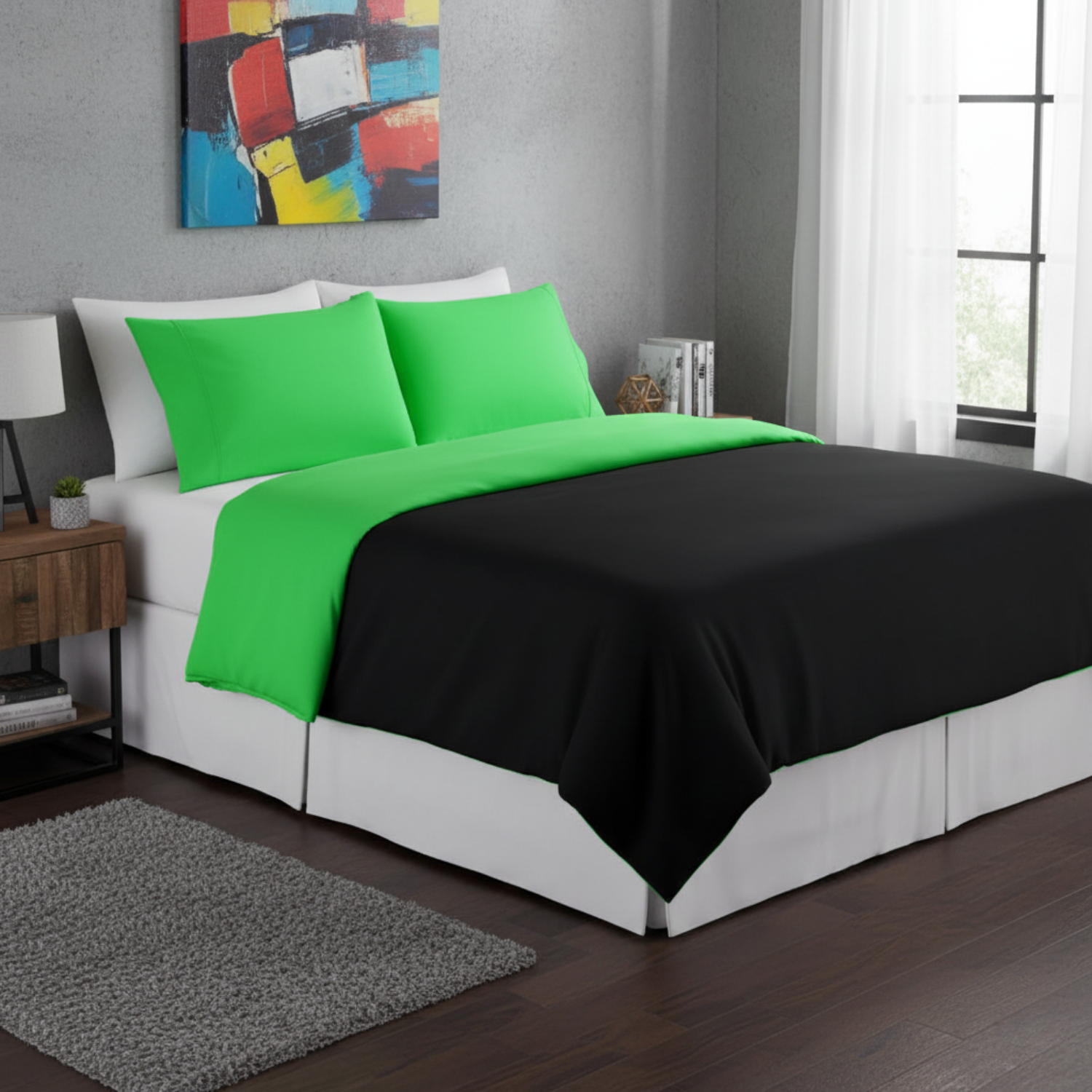 Tache Cotton Lime Green & Black Reversible Duvet Cover (DC32PC)
