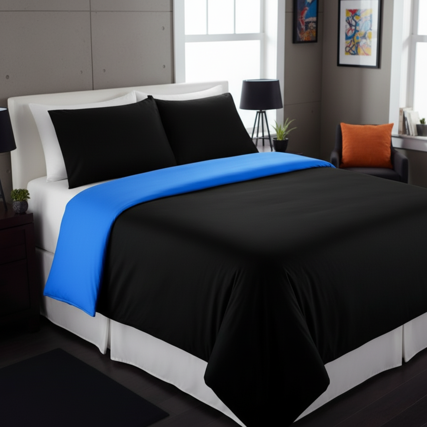 Tache Deep Blue Black Reversible Duvet Cover Set (DC36PC-BB)