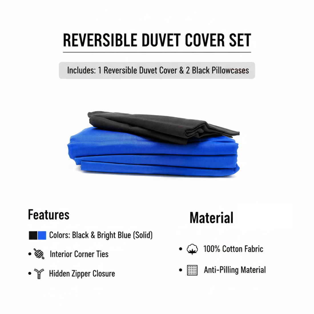 Taterbush Deep Blue Black Reversible Duvet Cover Set (DC36PC-BB)