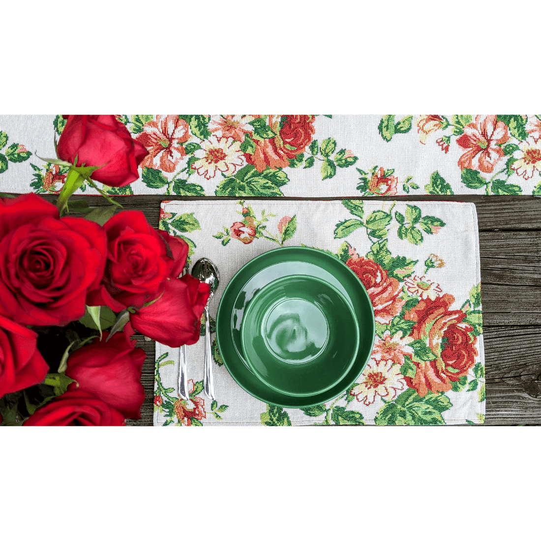 Taterbush Sweet Roses Vintage Ivory Woven Tapestry Placemat Set (17593PM)