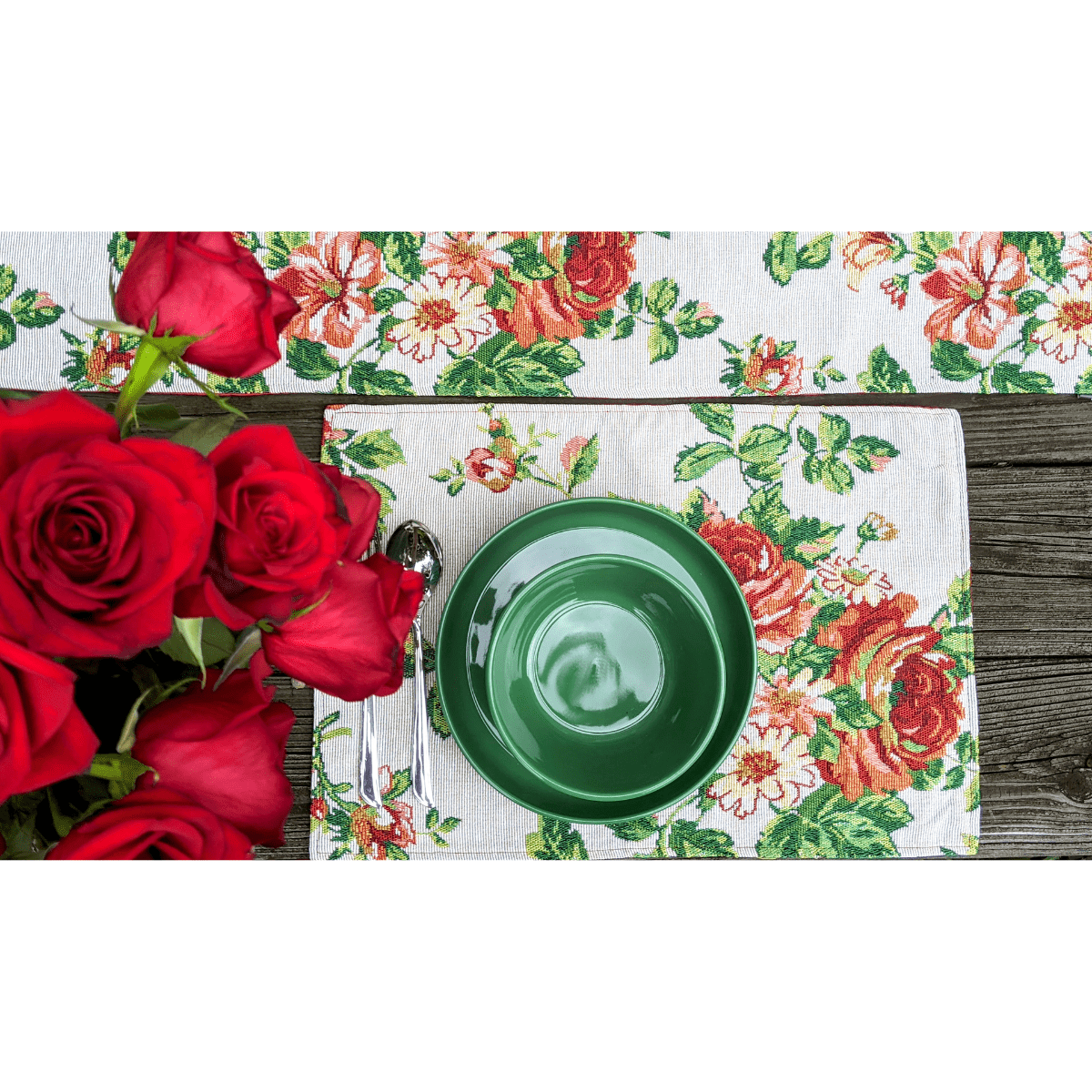 Taterbush Sweet Roses Vintage Ivory Woven Tapestry Placemat Set (17593PM)