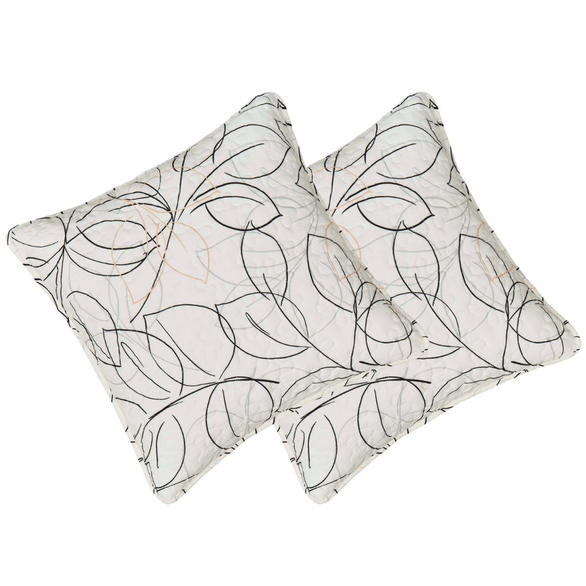 Tache Modern Abstract Leaf Line Art Foliage White Grey Black Gold Cushion Covers / Euro Sham (TJ3571)