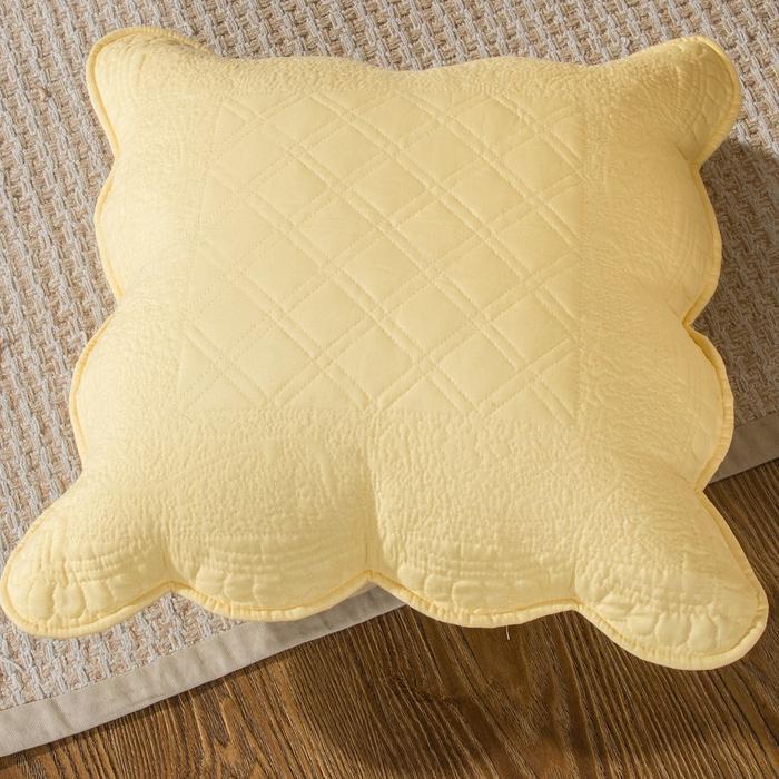 Taterbush Yellow Diamond Matelasse Scalloped Buttercup Puffs Cushion Covers / Euro Sham (YELLEMDES)