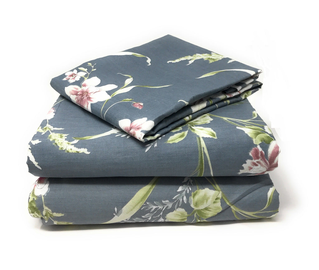 Tache Cotton Cherry Blossom Grey Floral Flat Sheet (2162FLT)