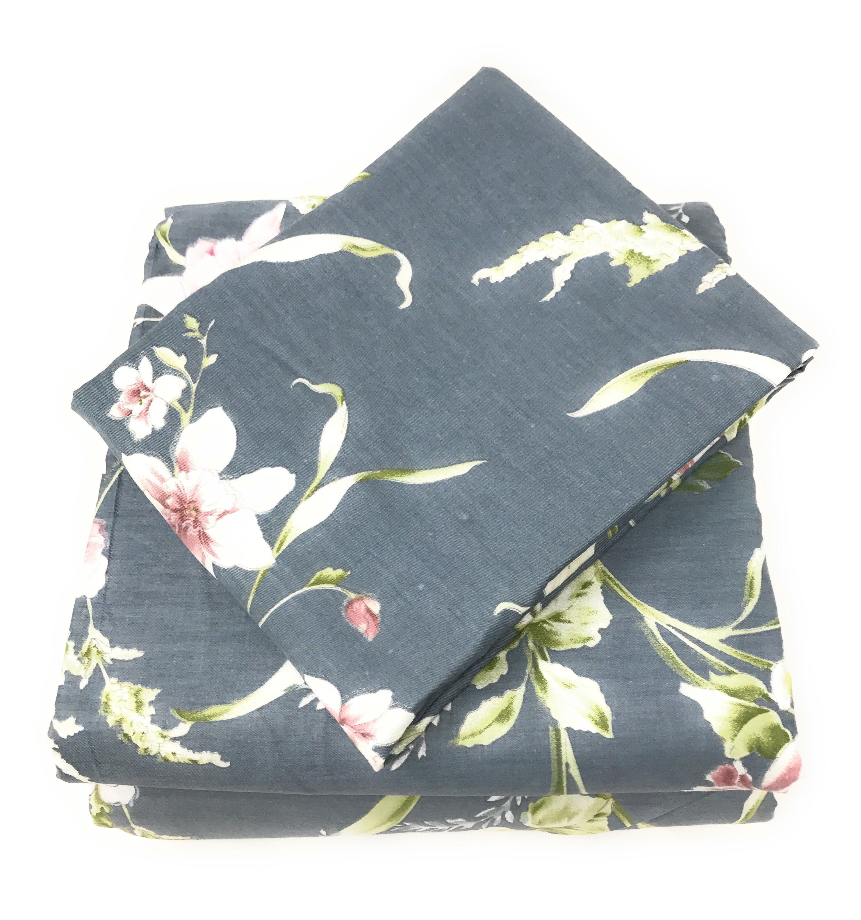 Tache Cotton Cherry Blossom Grey Floral Flat Sheet (2162FLT)